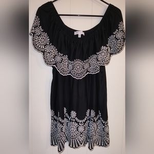 2X Black Embroidered Peasant Top by Fever
